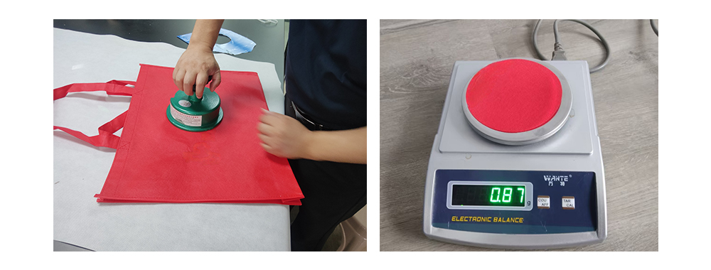 GSM testing of non-woven fabric using a circular sample cutter and digital scale