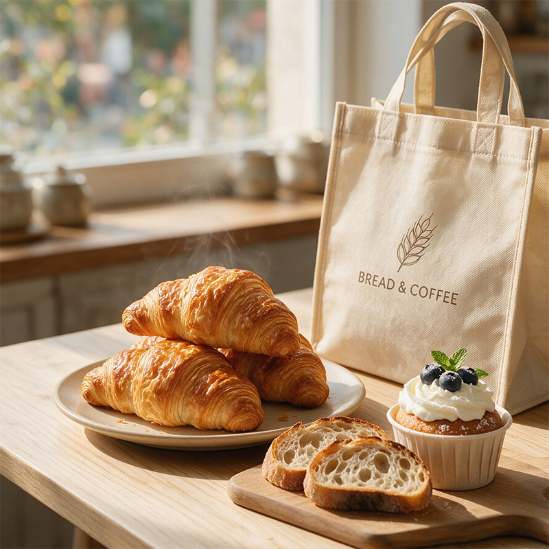 Non‑woven bag with bakery food