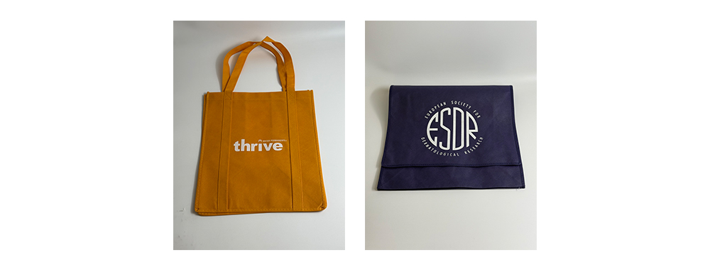 Yellow non-woven tote bag with white screen-printed logo