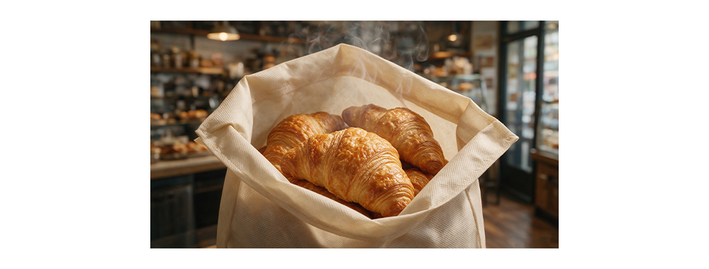 Breathable bag with hot croissants
