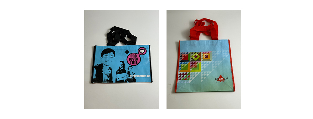 Blue laminated non-woven bag with full-color printed graphics