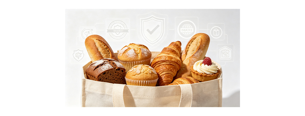 Food‑safe bag with bread & desserts