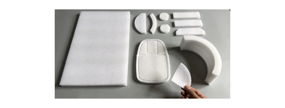 White EPE pearl foam sheets and custom die-cut inserts for backpack padding and structural support
